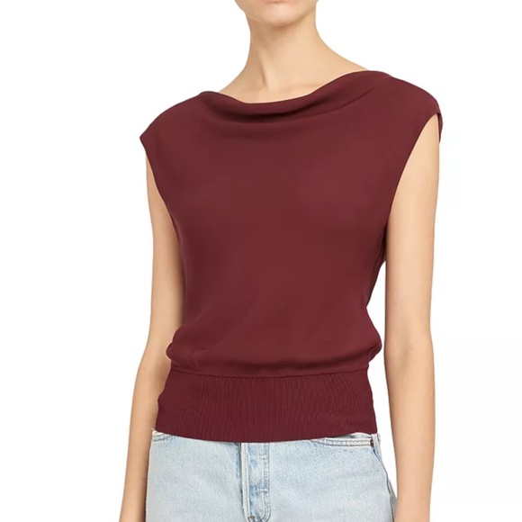 🍷 Theory Silk Draped Ribbed Top • Burgundy • Women’s Medium ✨ - Picture 1 of 9